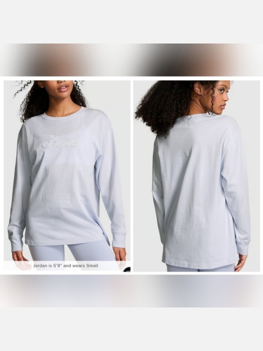 Victoria's Secret PINK Campus Cotton Bling Shimmer Long-Sleeve Tee LARGE